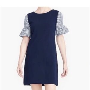 J. Crew Navy Blue Gingham Sleeve Dress size XL